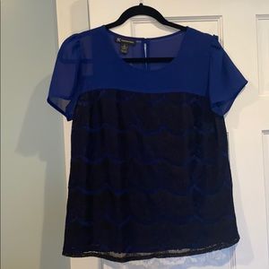 INC blue and black lace top